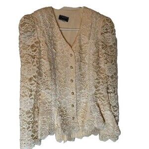 Vntg Cachet by Bari Protas Evening Jacket 11/12 Cream Lace Romantic Classic Chic